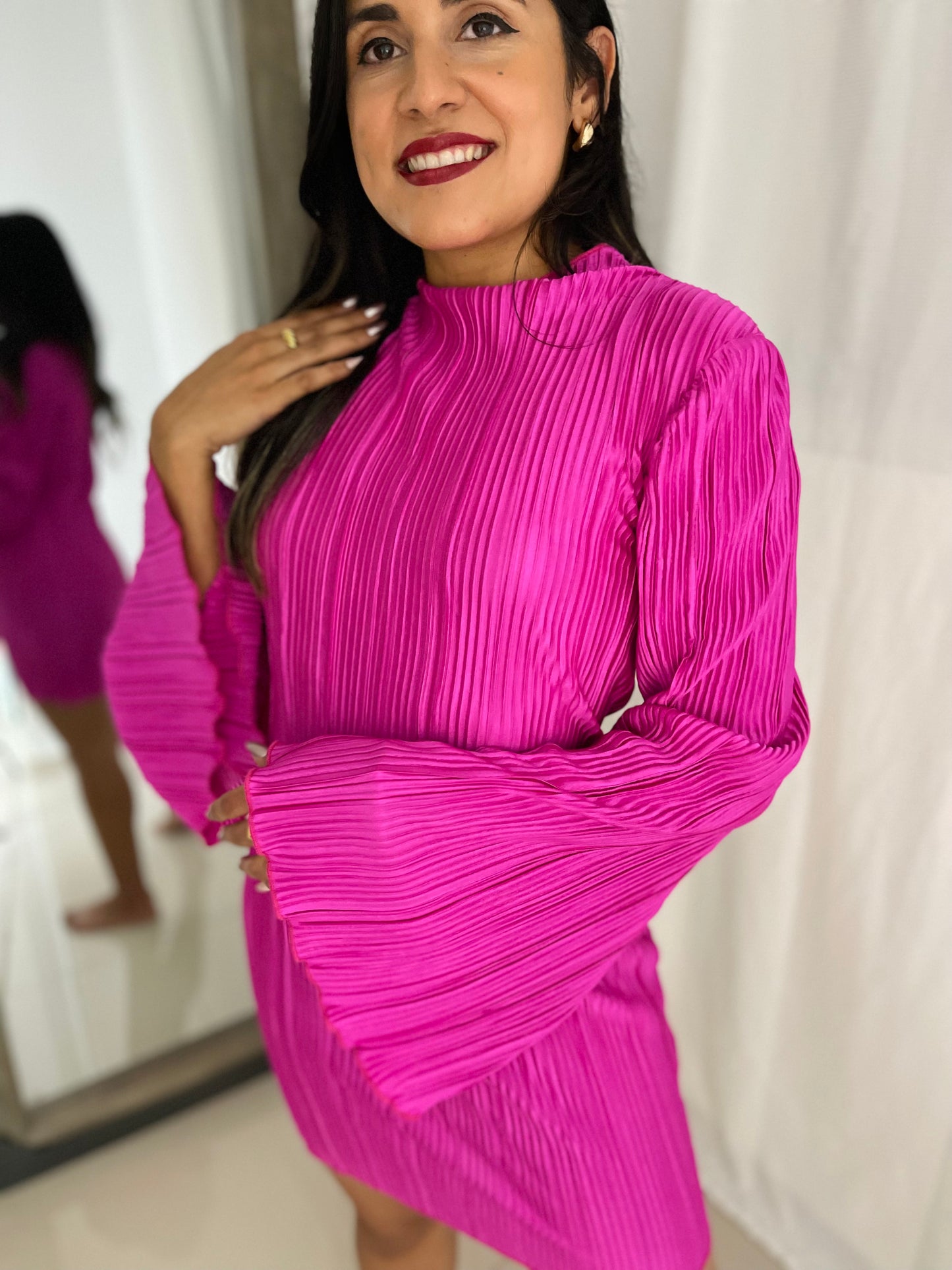 Magenta Pleated Dress